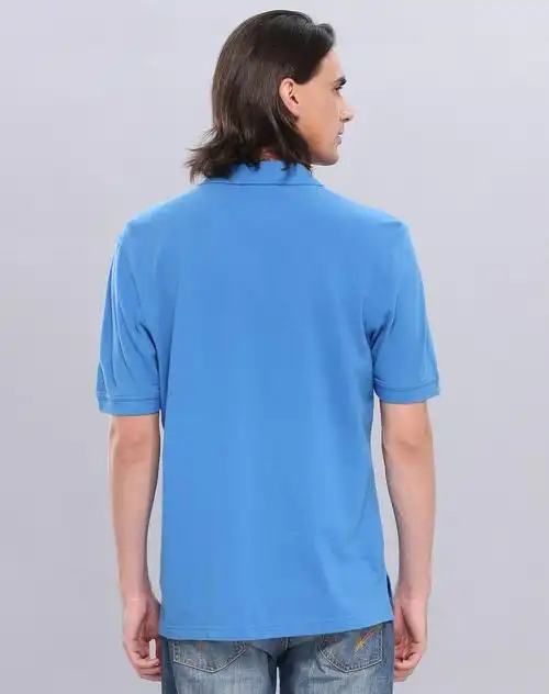 纯色简约蓝色短袖polo衫