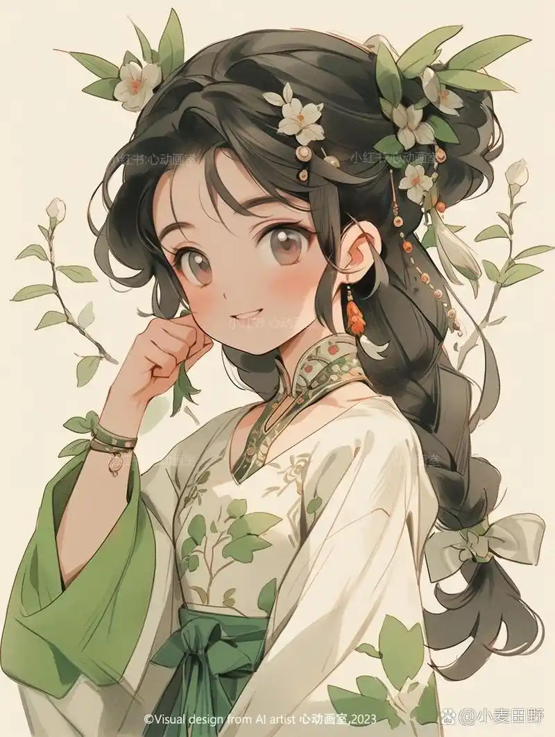 可爱少女头像-绿色系国风汉服二次元漫画