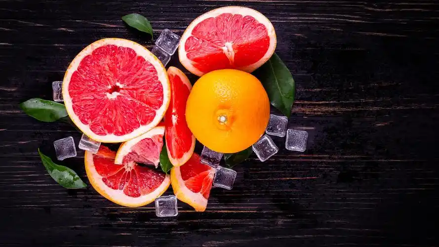 壁纸 葡萄柚,红色,冰块,水果 5120x2880 uhd 5k 高清壁纸, 图片, 照片