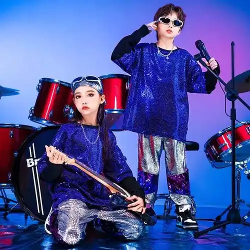 街舞少儿潮服嘻哈男孩架子鼓演出服酷炫元旦女孩舞蹈亮片舞台服装