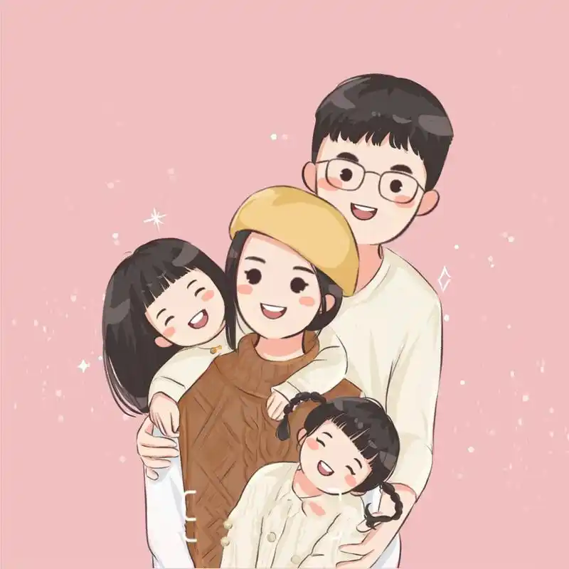 手绘q版可爱头像全家福一家四口 手绘全家福头像 两个可爱女儿 一家四