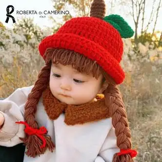 di camerino)0一1岁婴儿帽子假发带头发小辫子的儿童女宝宝女孩公主