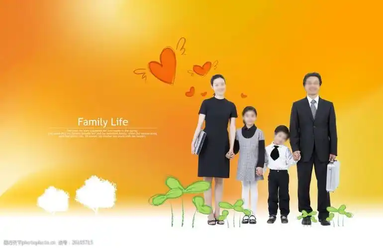 手拉手的幸福一家四口人psd分层素材