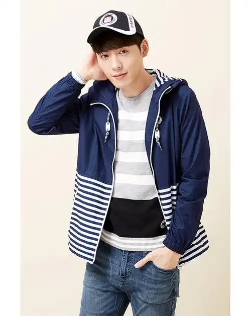 半价好货清仓-森马semir男装专场 森马春季韩版休闲连帽条纹印花百搭