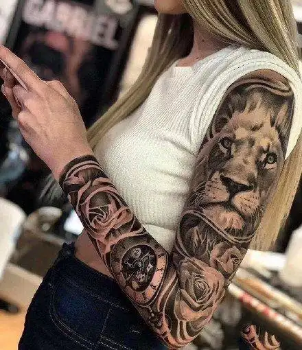 9张欧美女生的写实大花臂纹身图案29