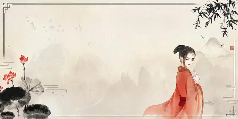 中国风水墨山水古代汉服展板背景汉服背景