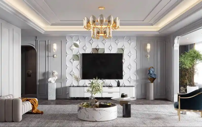 木饰面电视背景墙效果图_风格_设计_客厅