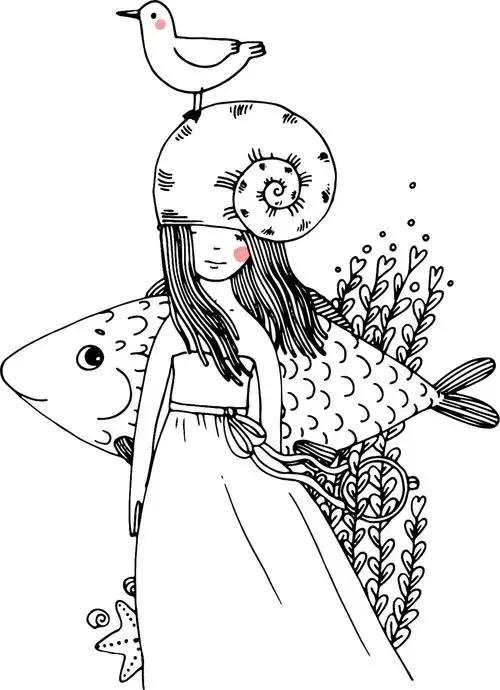 激光啄木鸟雕刻素材之森系北欧少女