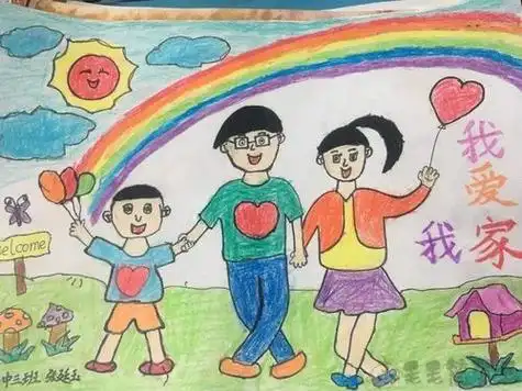 和谐家庭少儿绘画作品 - 毛毛简笔画