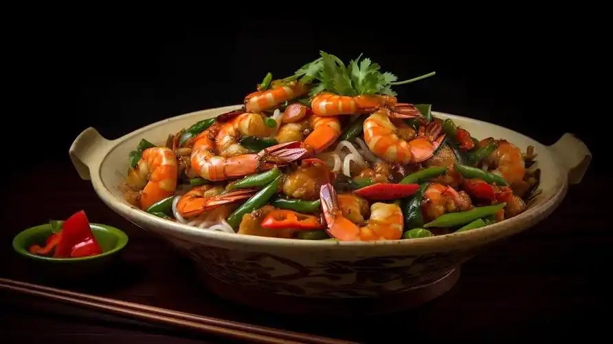 当前位置:>数字艺术>ai图片>创意合成>中式小炒菜摄影图片浅红色,充满