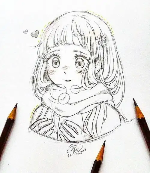 手绘素材动漫人物线稿可爱滴小女孩insalustrations仅作分享练习使用