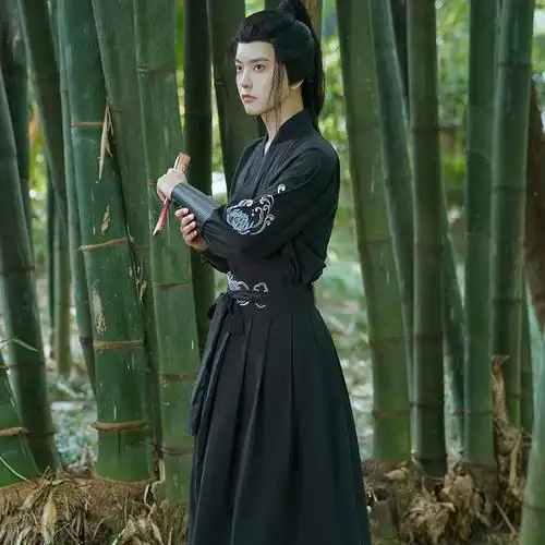 十里清欢正版原创汉服男黑红色霸气武侠风学生交领刺绣中国风套装