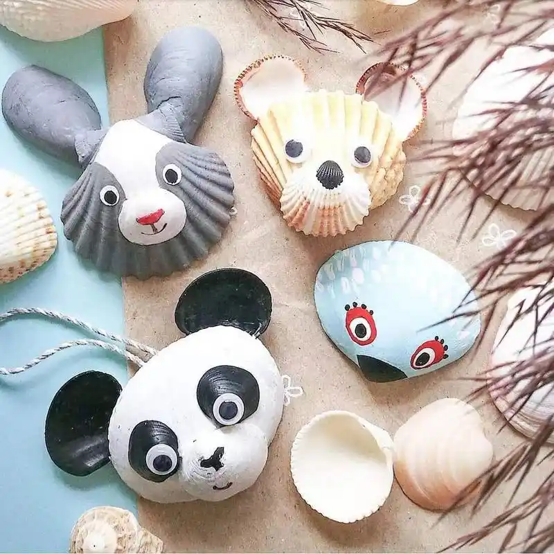 贝壳手工diy创意 吃完花甲扇贝不要扔 画一画就可以做成可爱的小动物