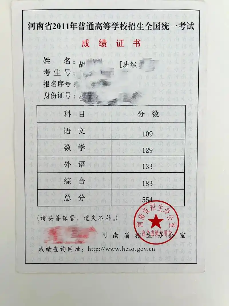 我的高考记忆 整理东西发现了当年的高考成绩单