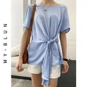 下摆打结t恤女短袖百搭休闲图片