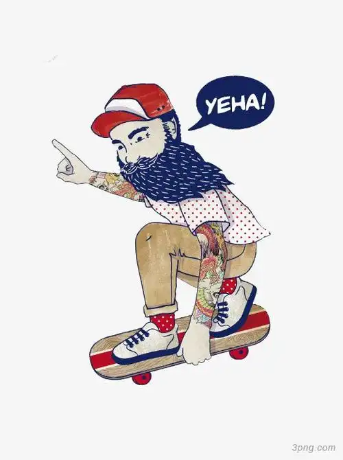 嘻哈滑板男png素材透明免抠图片卡通手绘