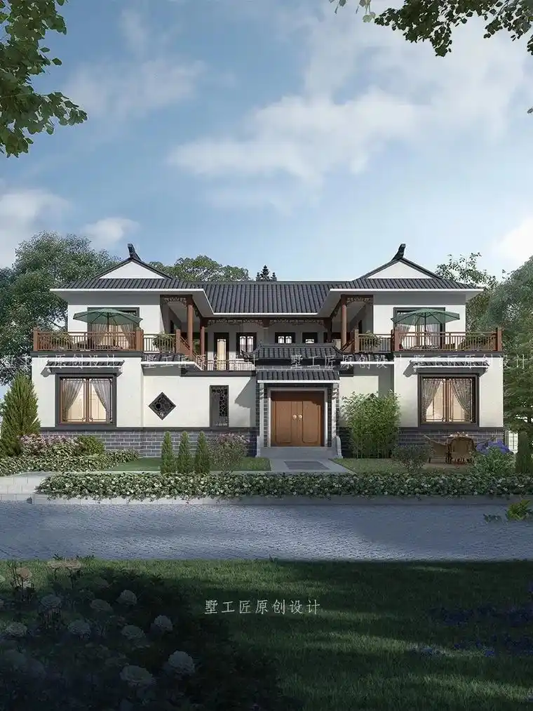 黑瓦白墙,徽派设计的中式二层别墅!#农村自建房 #别墅图纸  - 抖音