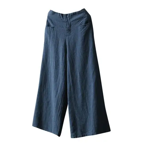 择壹原创春秋 棉麻女裤子亚麻宽松阔腿裤九分垂坠高腰大码直筒裤