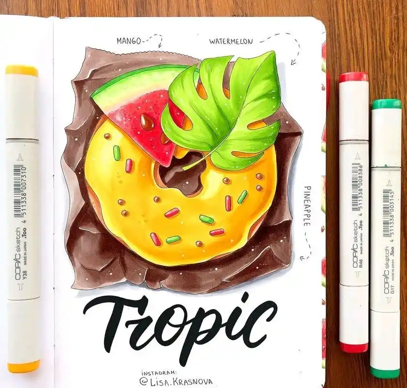 颜色非常鲜艳,非常吸引人的马克笔美食插画