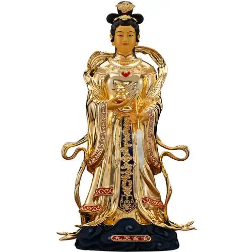 九天纯铜鎏金女神像供奉摆件道教娘娘圣母术数摆件