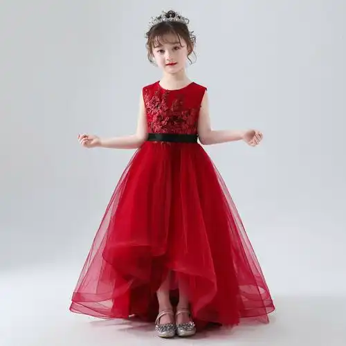 女童公主新款高贵主持人礼服裙拖尾高端定制走秀演出服儿童礼服