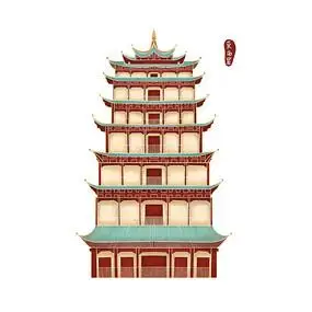 手绘彩色敦煌莫高窟