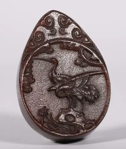 清代 犀角双鹤纹牌