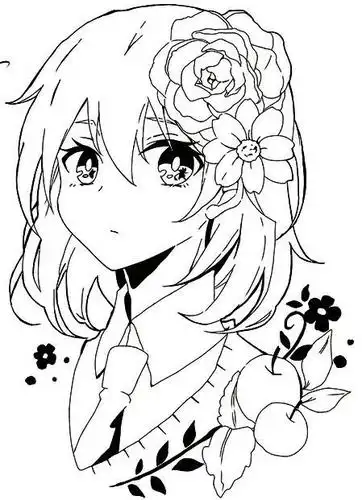 请发几张像这种图,无色彩的二次元动漫少女图.