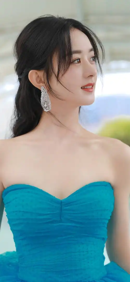 赵丽颖蓝色纱裙高清手机壁纸