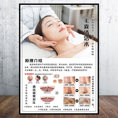 毛囊清洁术海报宣传图面部护理皮肤管理美容挂画超微小气泡装饰画