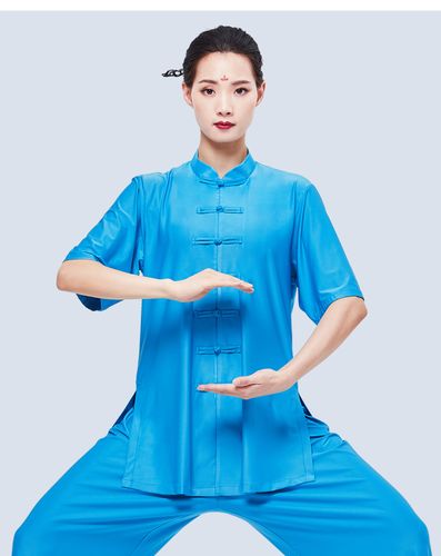 武极堂新款太极服女装春秋牛奶丝短袖武术表演服装夏季太极拳练功服