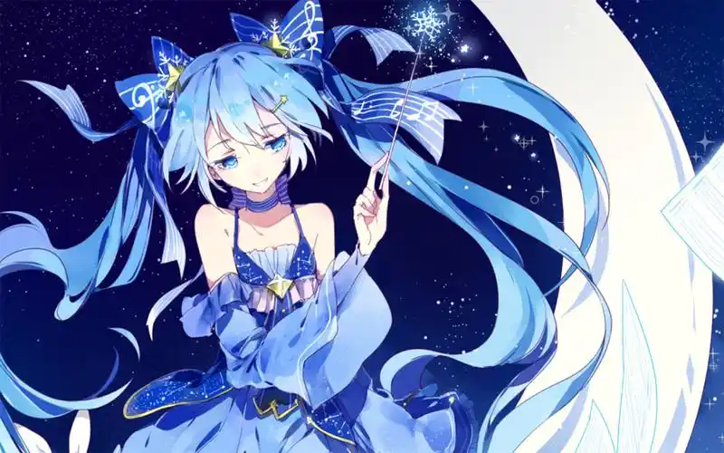 初音未来miku大屏高清1440x900桌面壁纸-初音未来星空梦幻雪之初音雪