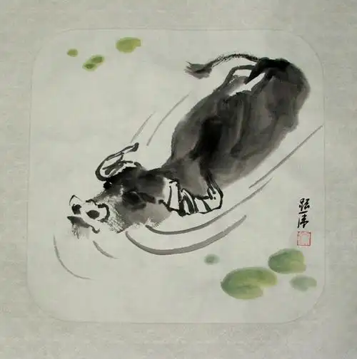 水牛小品4幅 - 许跟虎国画 - 许跟虎国画艺术