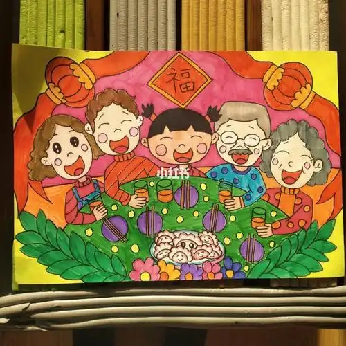 适合小朋友的新年全家福儿童画卡通可爱简笔画手绘头像,全家福手绘