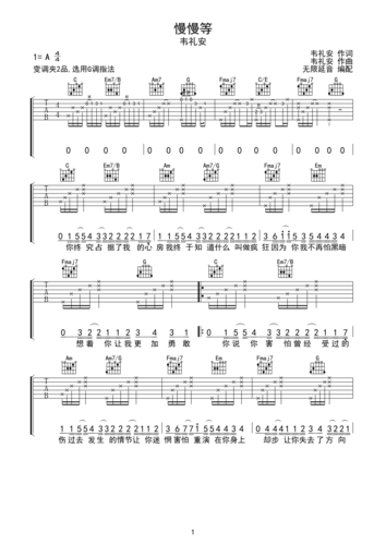 吉他谱 华语男歌手  韦礼安 >>慢慢等:::: 欢迎对本谱点评 :::: 打分