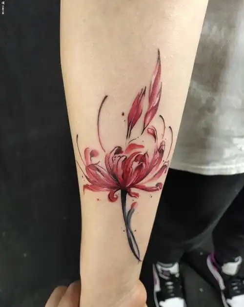 彼岸花纹身图片_手臂手部水彩水墨花彼岸花小清新纹身图案