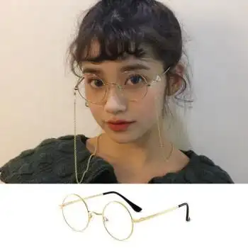 韩版金丝边眼镜框女生ins复古风素颜拍照圆框眼镜可配近视有度数金色