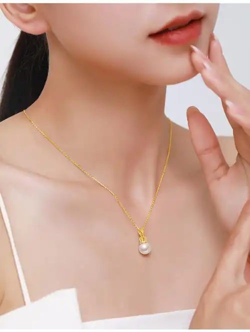 黄金项链女款正品24k纯金珍珠皇冠送女友女士七夕礼物999足金吊坠-雅