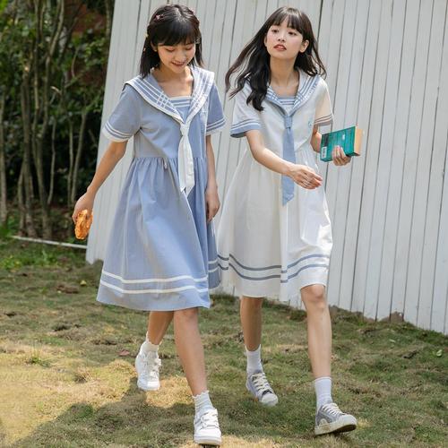 少女日系海军风连衣裙闺蜜装夏季宽松2021新款裙子森系学生