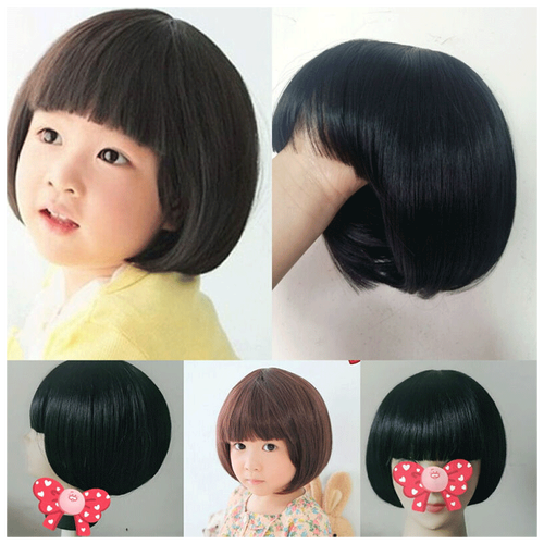 韩版儿童假发女宝宝短发女童婴儿假发小孩假发公主假发套bobo头套 黑1