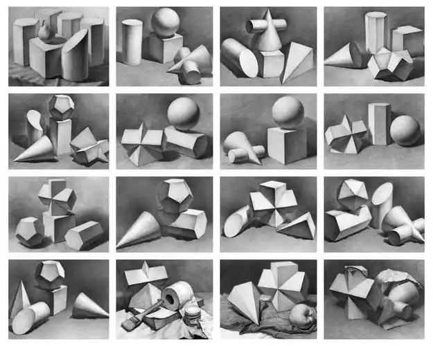 素描几何体临摹卡片创意美术石膏教学静物组合贺卡