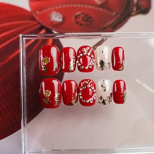 手工穿戴甲红色新年过年本命年穿戴美甲成品假指甲贴片秋冬短款