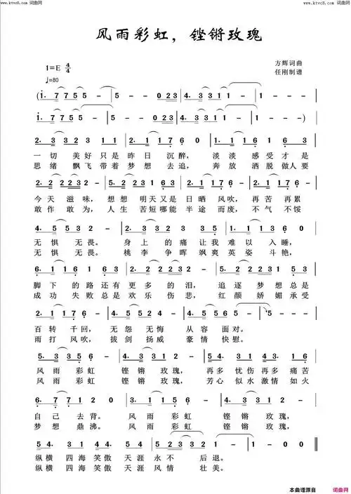 风雨彩虹铿锵玫瑰回声嘹亮2018简谱-曲谱网