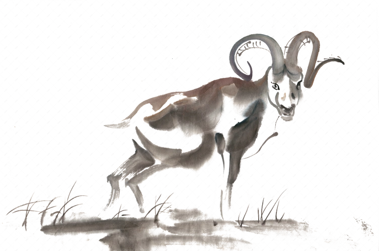 歇脚的羚羊水墨画png免抠素材