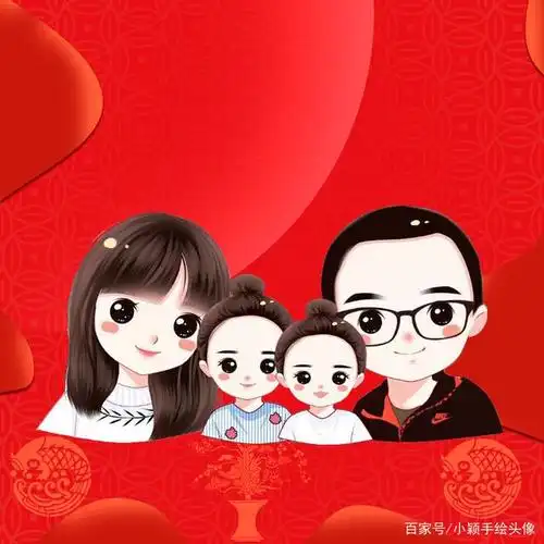 新年头像设计,一家三口,四口手绘图片,好看吗?