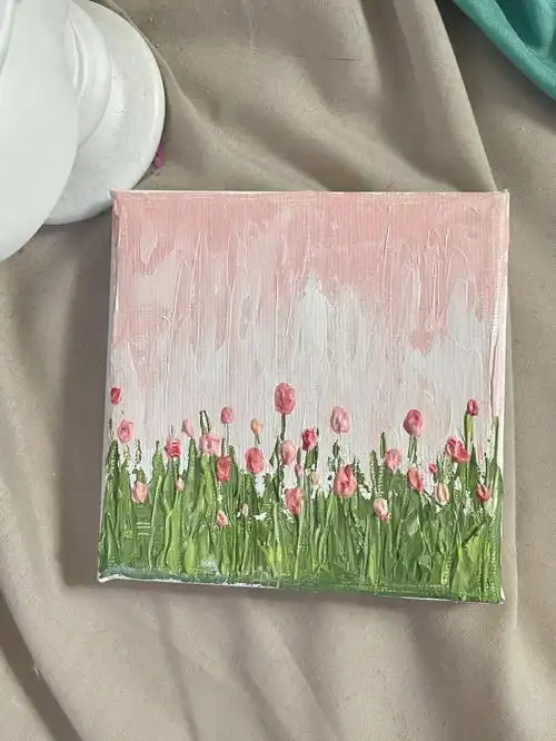 颜料:花和背景:大红,拿坡里黄,白叶子:橄榄绿 拿黄尺寸:10×10cm166