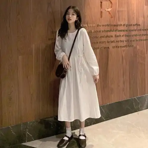 法式连衣裙女早春2021年新款学生减龄气质温柔系穿搭打底裙ins潮