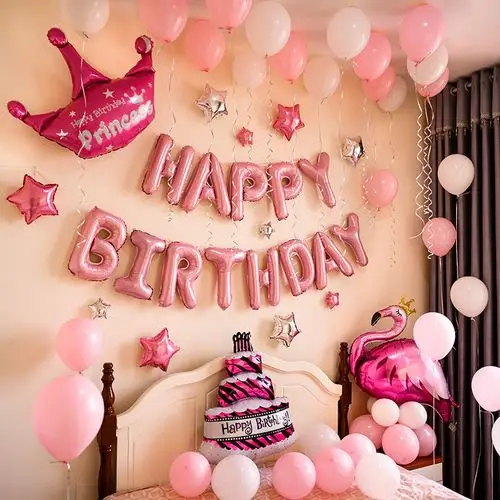 女孩生日装饰网红ins场景布置儿童宝宝周岁背景墙粉气球派对套餐