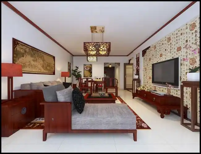 三居室中式风格100平客厅装修效果图片大全