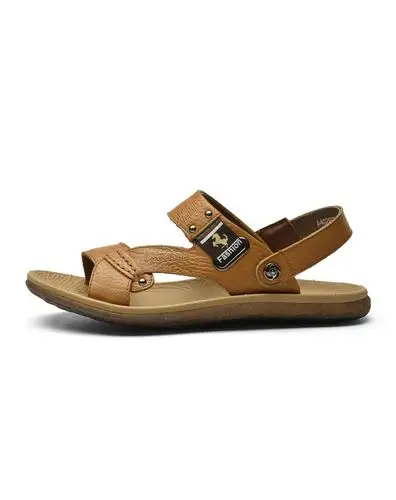 黄色时尚舒适两穿头层牛皮凉鞋